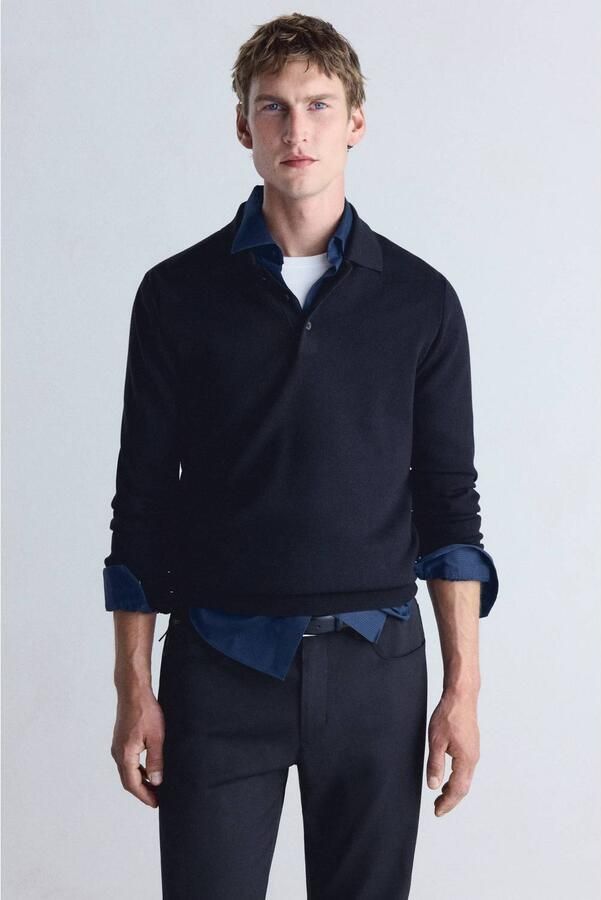 Mango Man regular fit gebreide trui marine