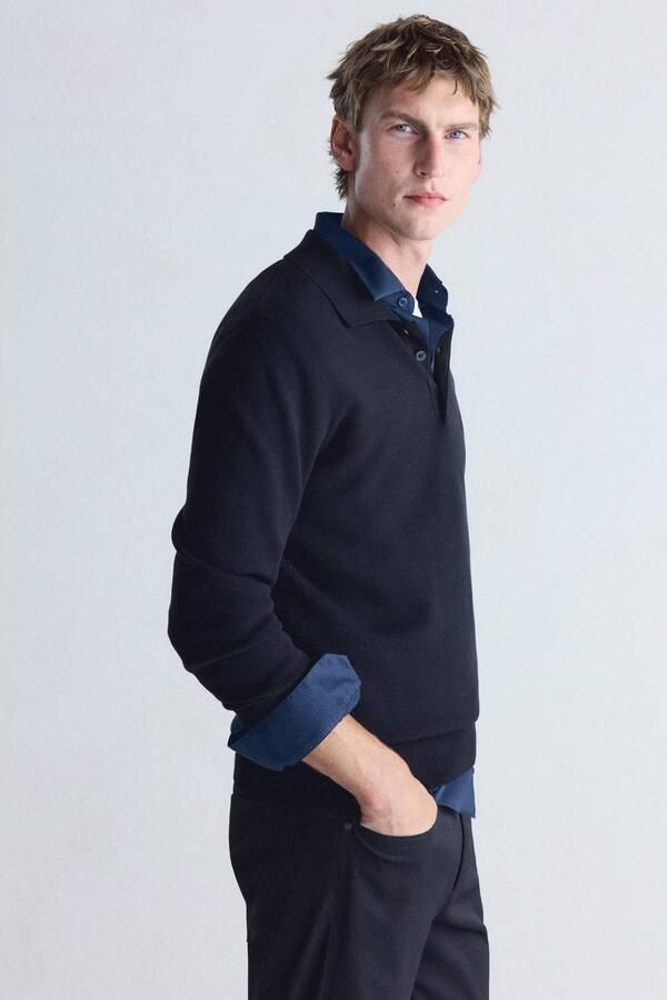 Mango Man regular fit gebreide trui marine - Foto 2