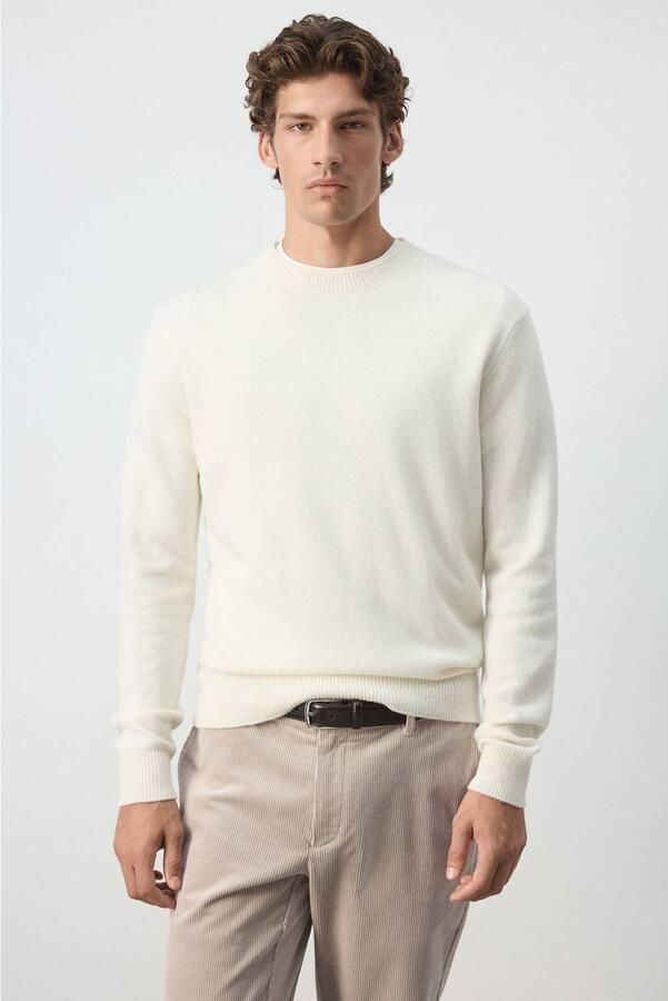 Mango Man regular fit gebreide trui met wol en kasjmier naturel wit
