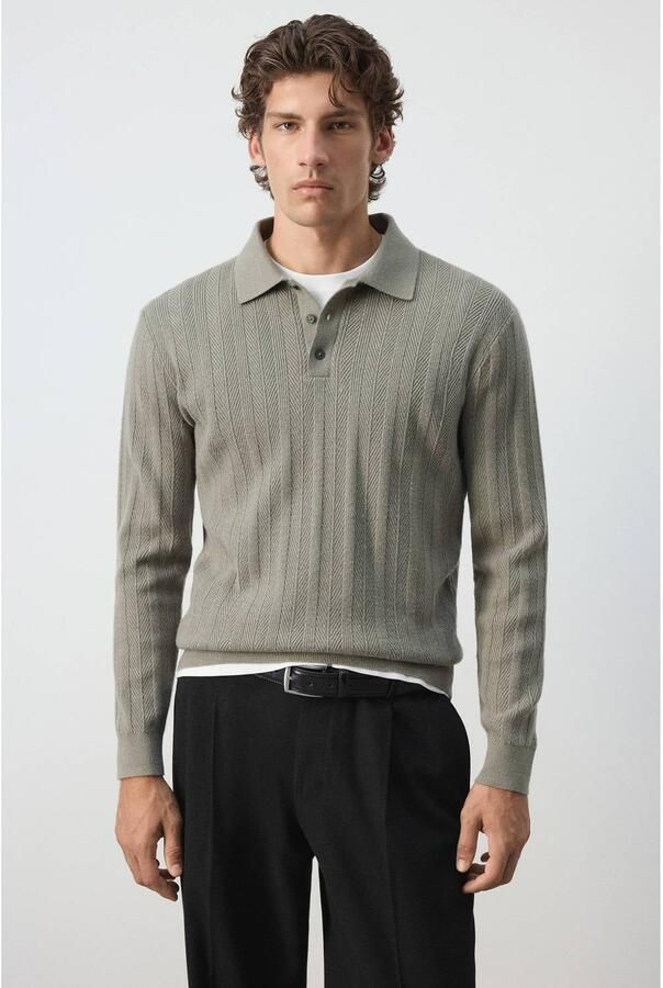 Mango Man regular fit gebreide trui met wol groen