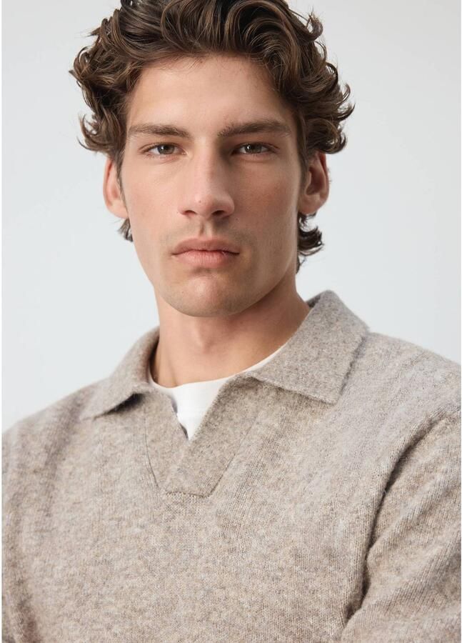 Mango Man regular fit gebreide trui met wol lichtbeige - Foto 2
