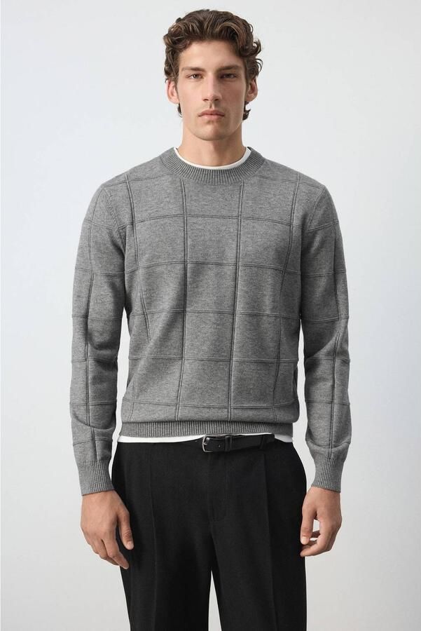 Mango Man regular fit gebreide trui met wol middengrijs