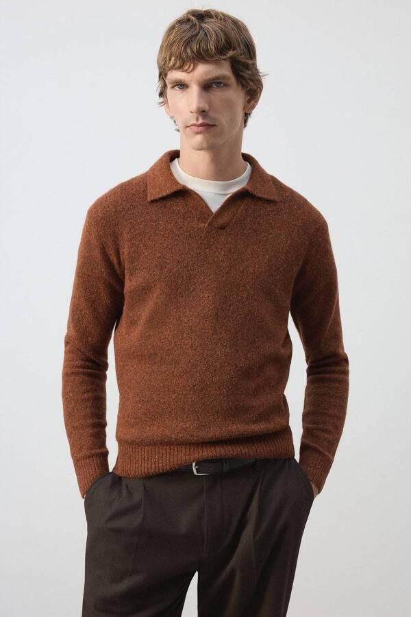 Mango Man regular fit gebreide trui met wol middenoranje