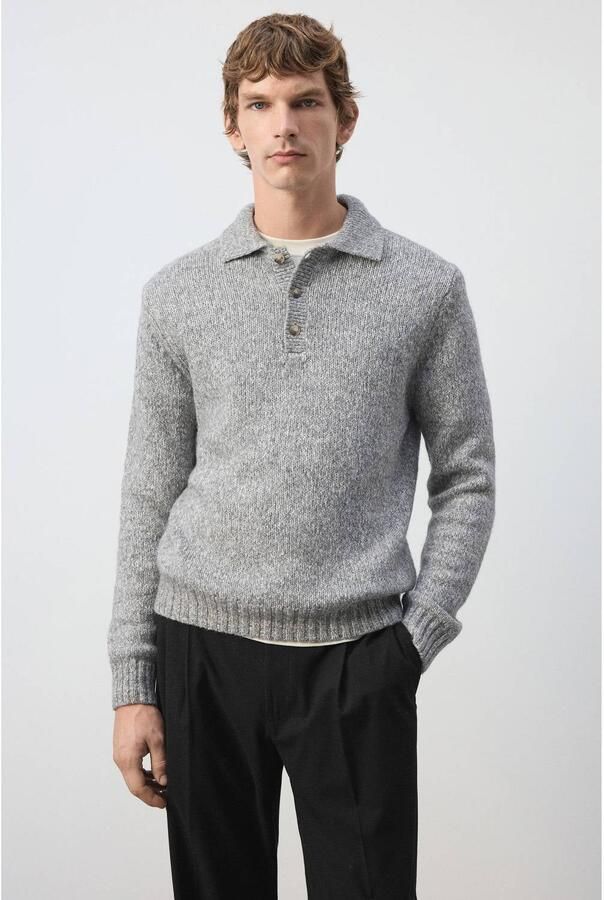 Mango Man regular fit gebreide trui met wol pastelgrijs