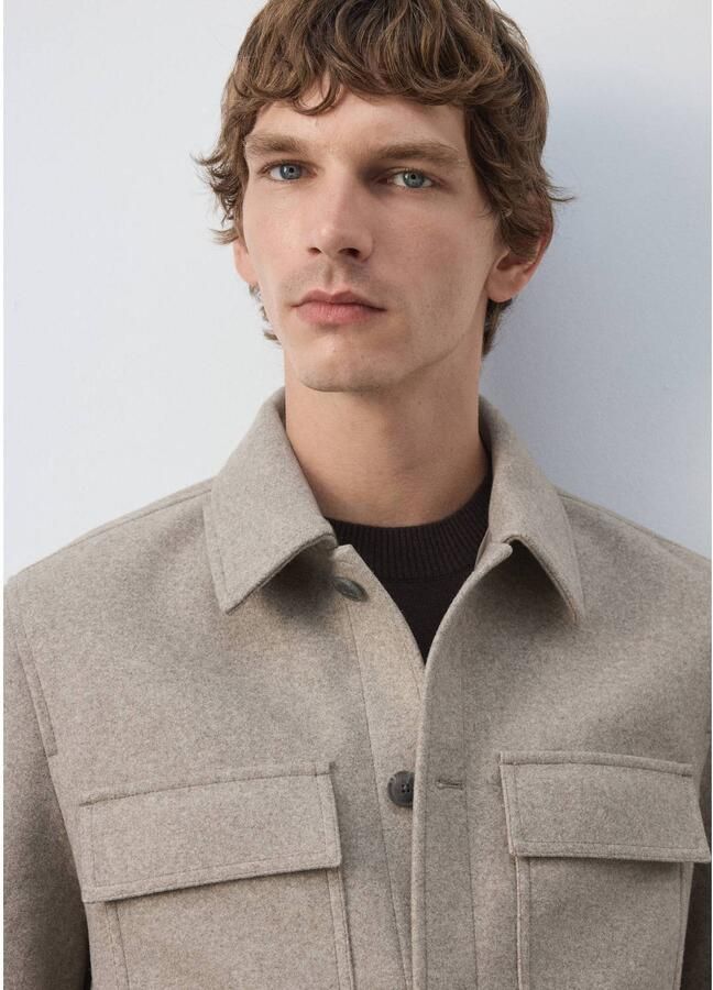 Mango Man regular fit gemêleerd overshirt pastelgrijs - Foto 3