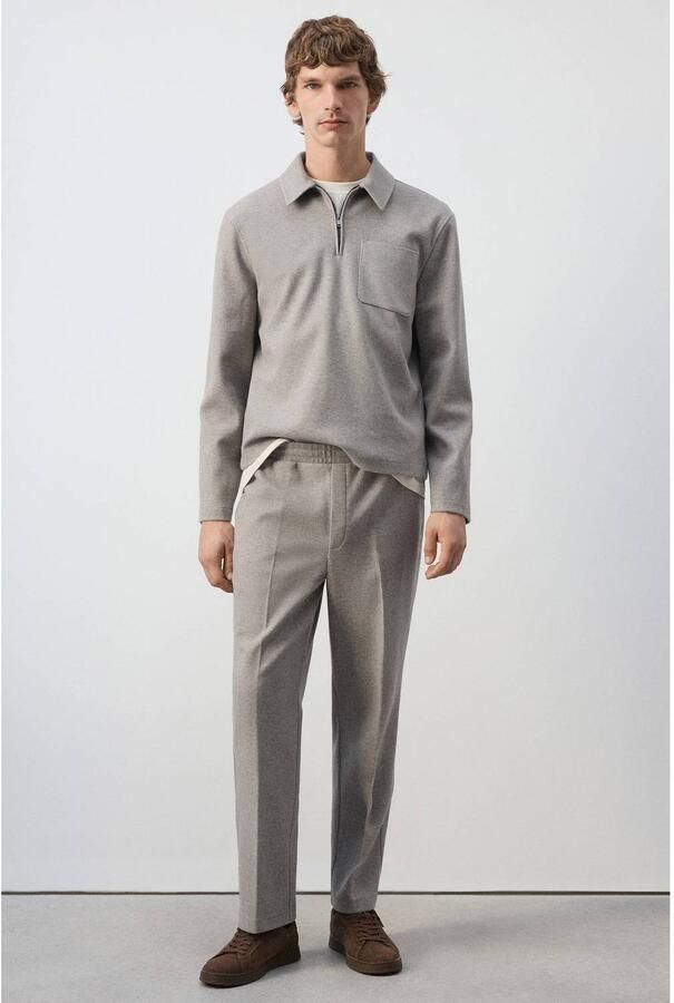 Mango Man regular fit gemêleerde joggingbroek pastelgrijs - Foto 3