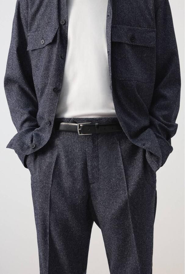 Mango Man regular fit gemêleerde pantalon marine - Foto 3