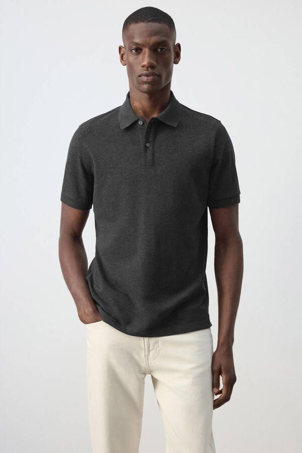 Mango Man regular fit gemêleerde piqué polo donkergrijs