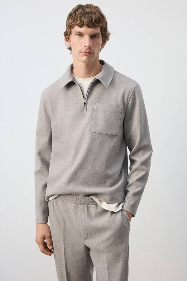 Mango Man regular fit gemêleerde sweater pastelgrijs