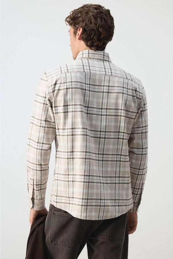 Mango Man regular fit geruit casual overhemd pastelgrijs - Foto 2