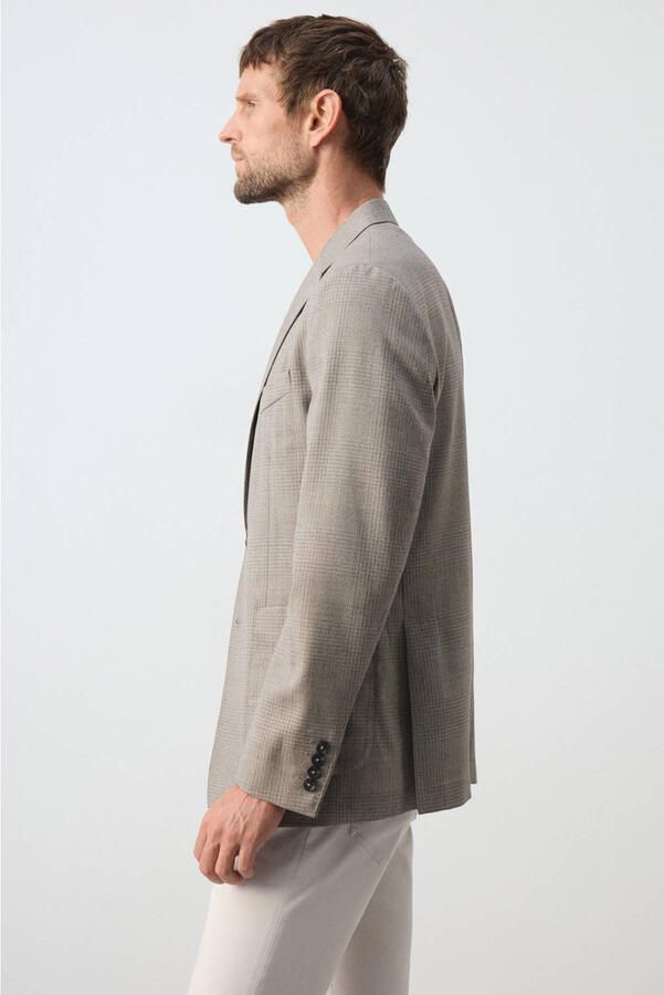 Mango Man regular fit geruit colbert met wol lichtbeige - Foto 3