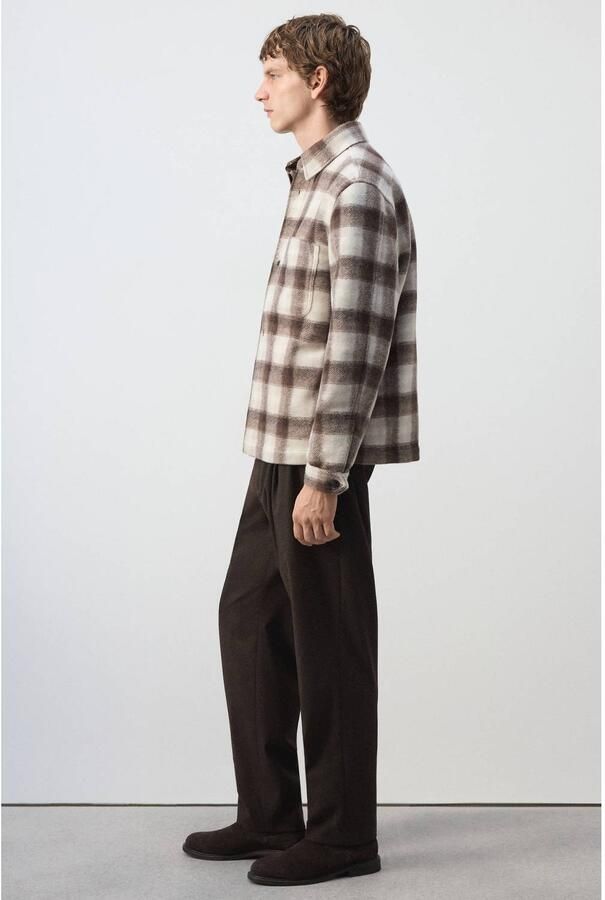 Mango Man regular fit geruit overshirt bruin - Foto 3