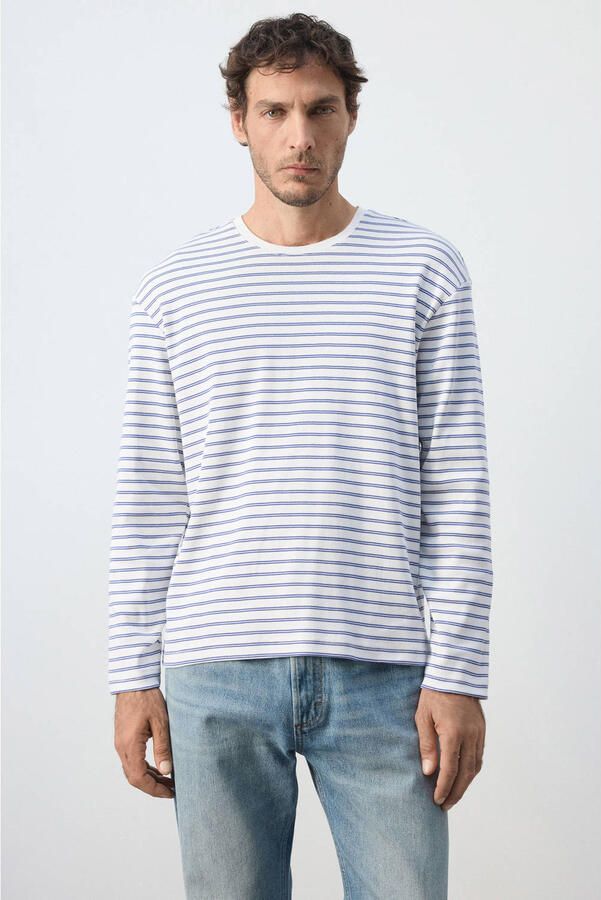 Mango Man regular fit gestreepte longsleeve wit