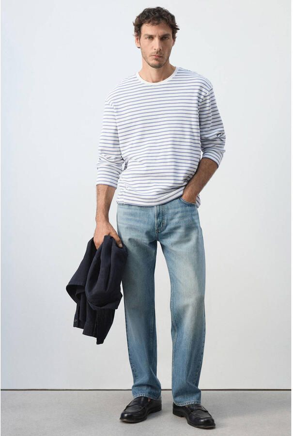 Mango Man regular fit gestreepte longsleeve wit - Foto 2