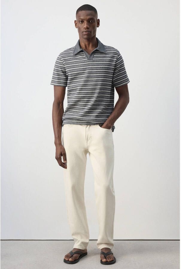 Mango Man regular fit gestreepte polo marineblauw - Foto 3