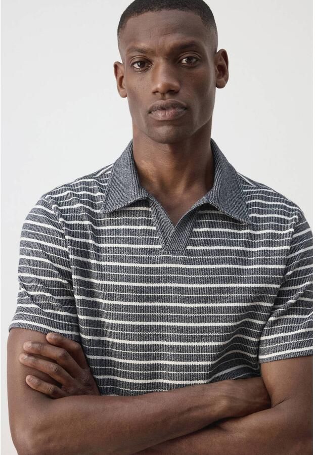 Mango Man regular fit gestreepte polo marineblauw - Foto 2