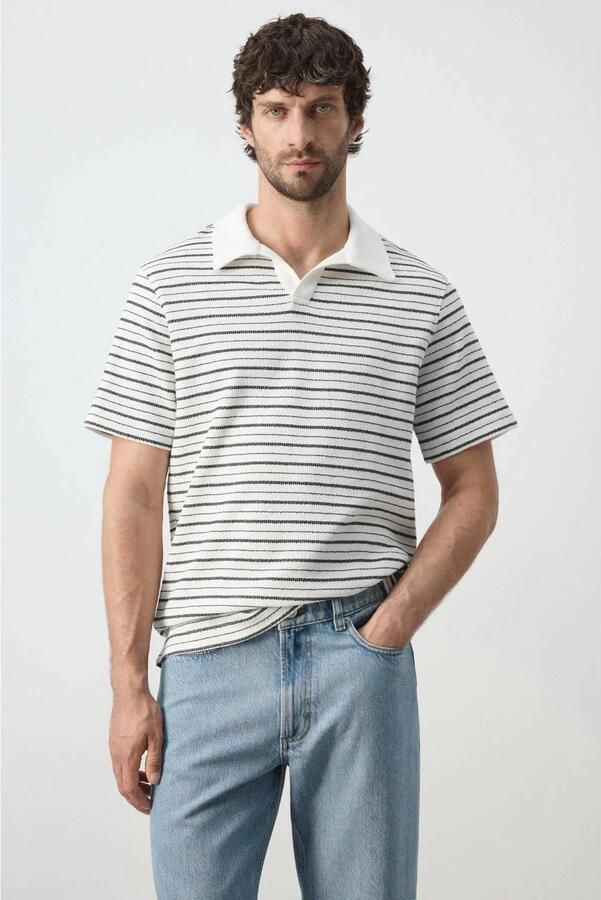 Mango Man regular fit gestreepte polo wit