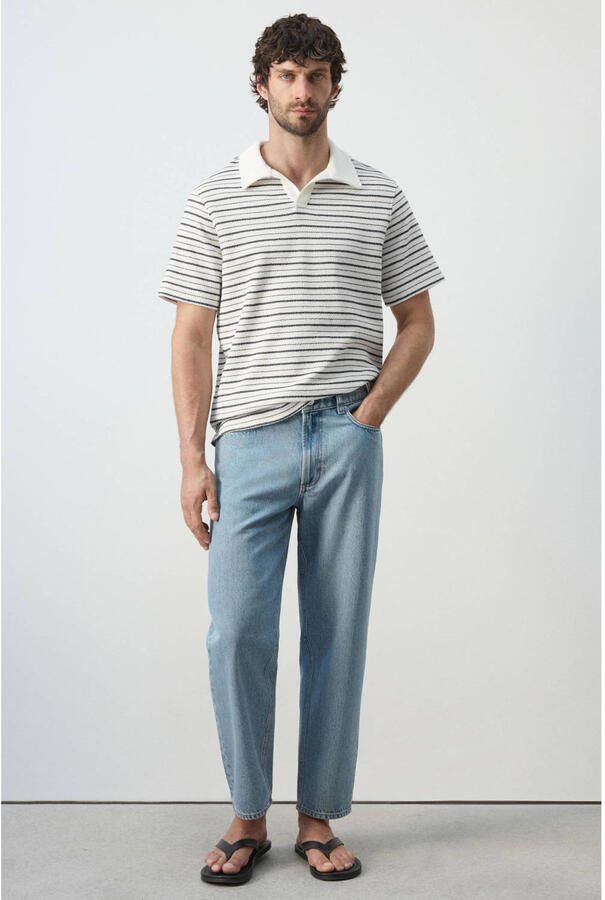 Mango Man regular fit gestreepte polo wit - Foto 3