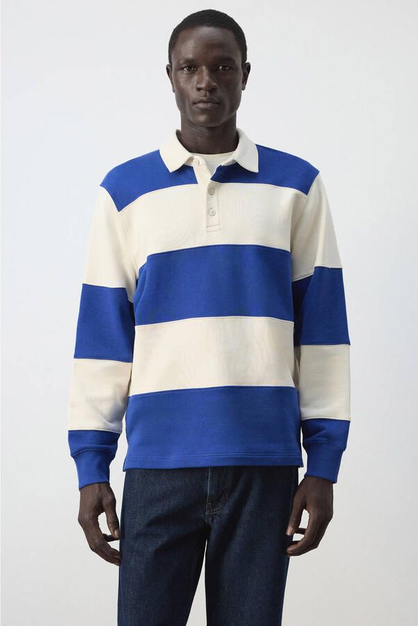 Mango Man regular fit gestreepte sweater middenblauw