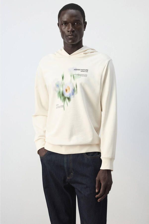 Mango Man regular fit hoodie met print lichtbeige
