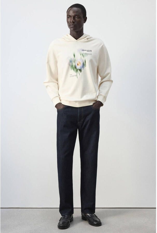 Mango Man regular fit hoodie met print lichtbeige - Foto 2