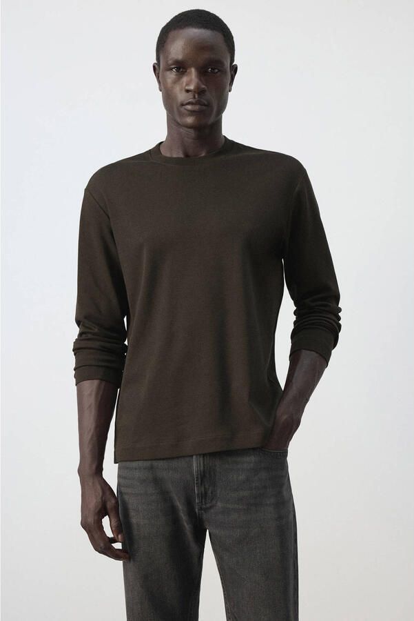 Mango Man regular fit longsleeve bruin