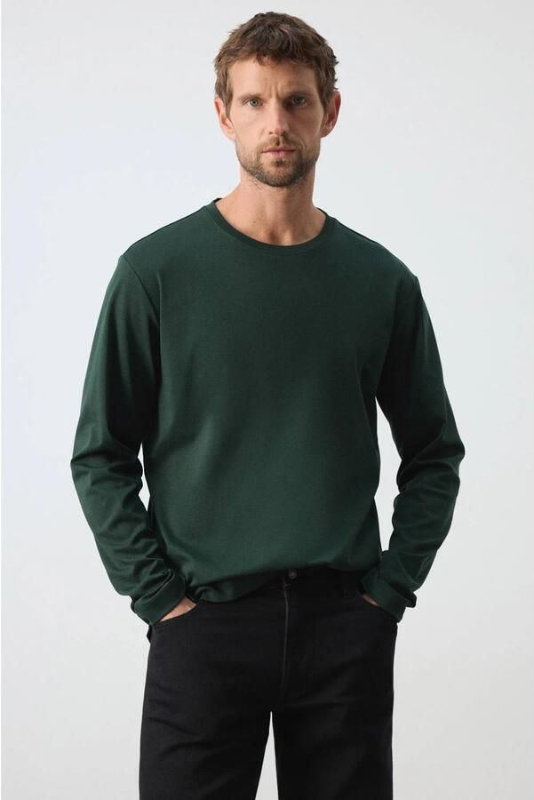 Mango Man regular fit longsleeve donkergroen