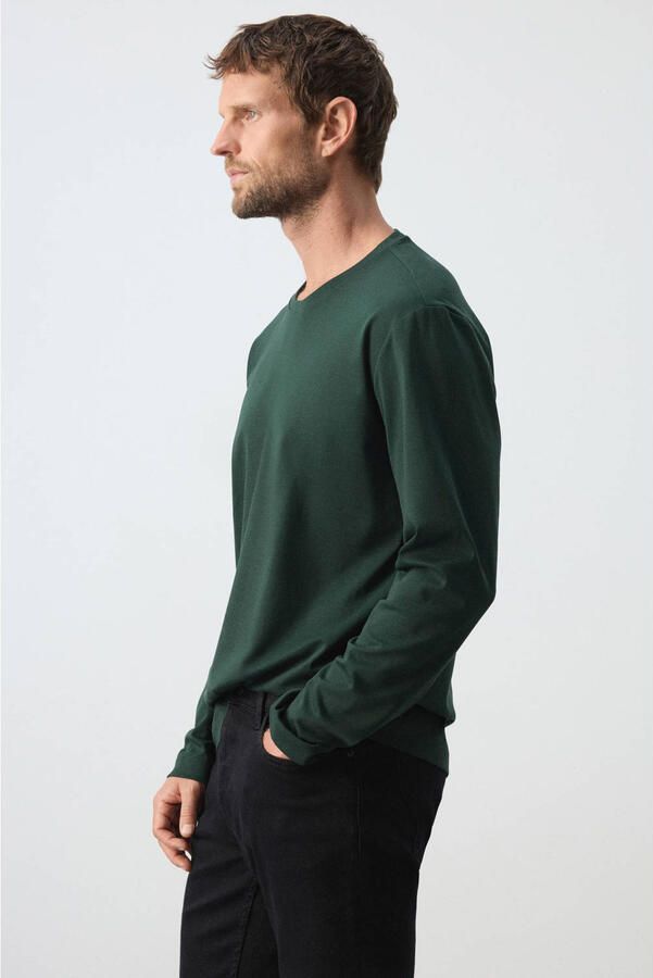 Mango Man regular fit longsleeve donkergroen - Foto 2
