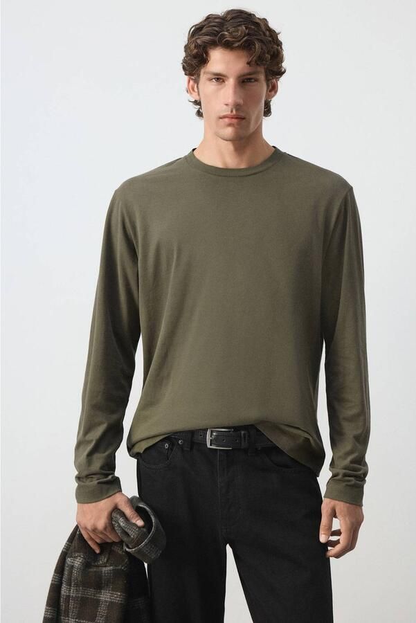 Mango Man regular fit longsleeve donkergroen