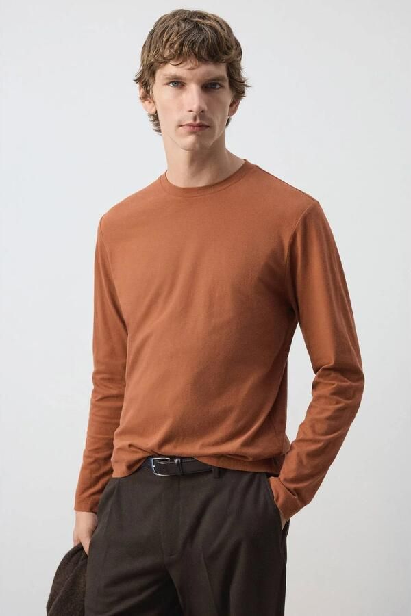Mango Man regular fit longsleeve middenoranje