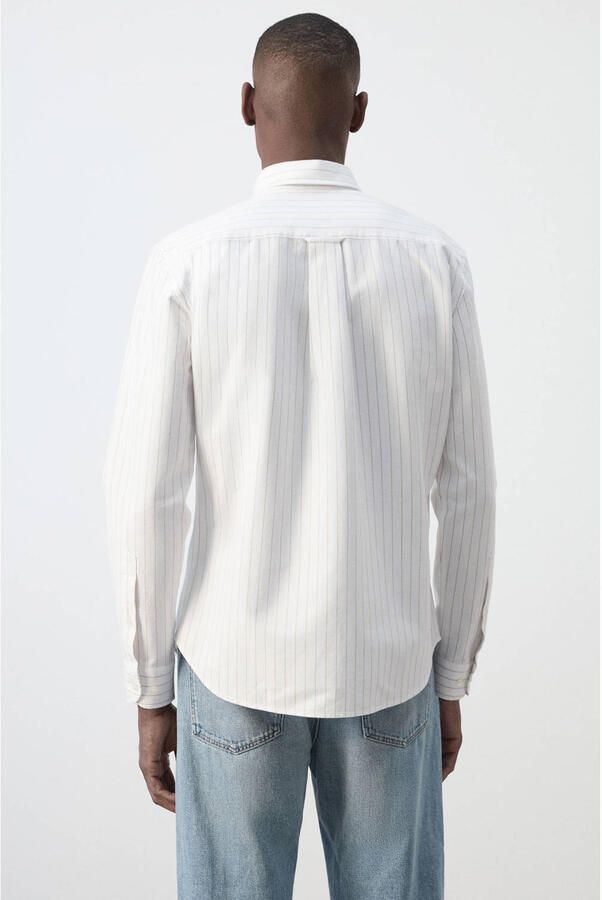 Mango Man regular fit overhemd met krijtstreep lichtbeige - Foto 2