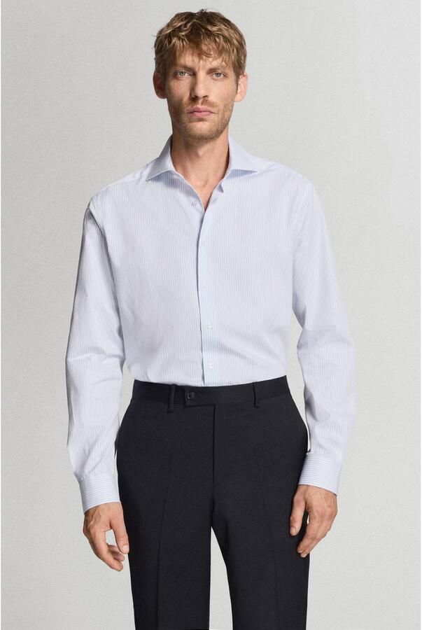 Mango Man regular fit overhemd met krijtstreep middenblauw