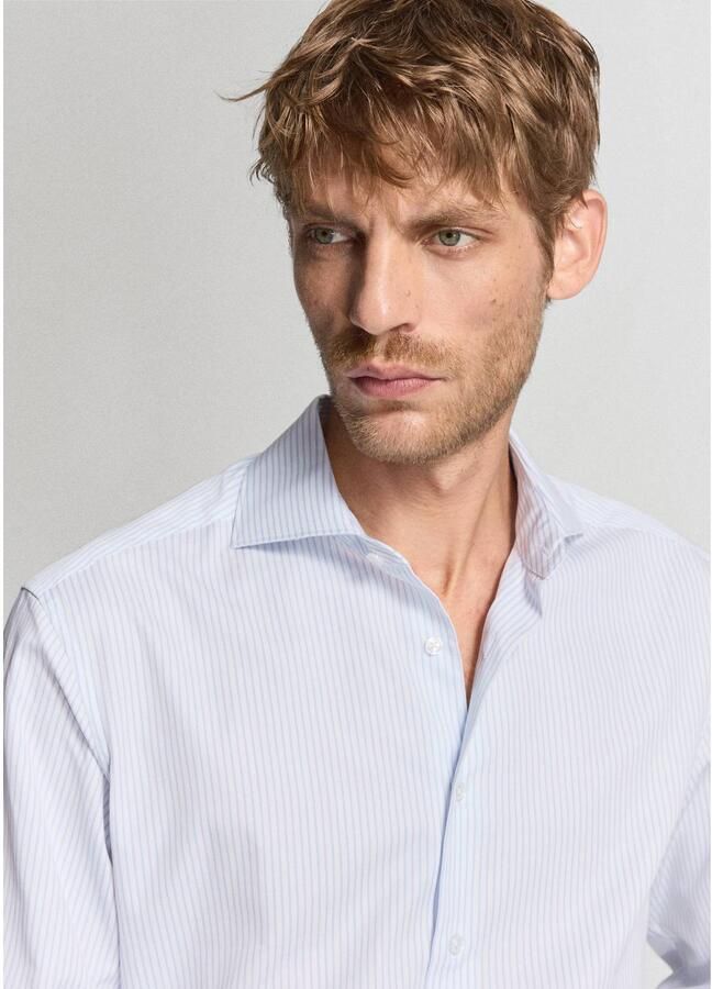 Mango Man regular fit overhemd met krijtstreep middenblauw - Foto 2