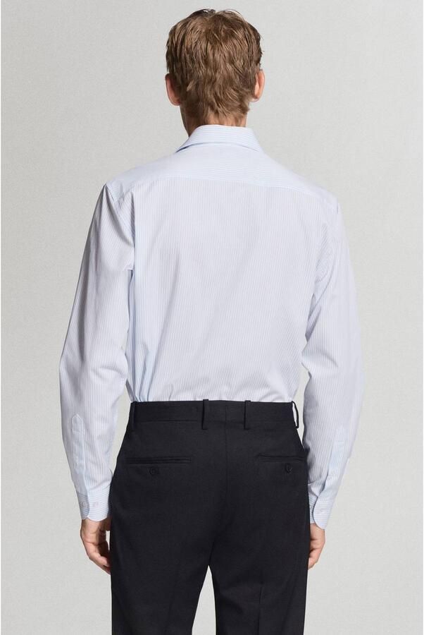 Mango Man regular fit overhemd met krijtstreep middenblauw - Foto 3