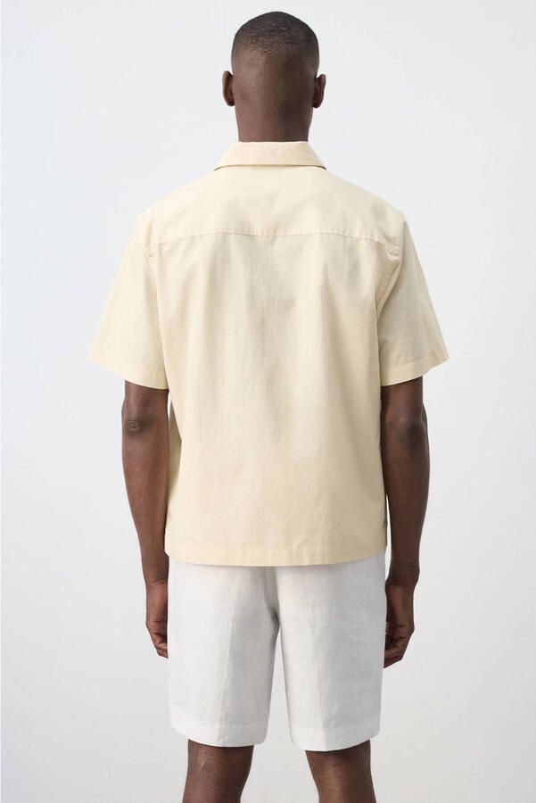 Mango Man regular fit overhemd met linnen geel - Foto 2