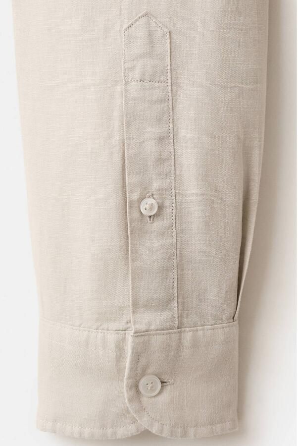 Mango Man regular fit overhemd met linnen lichtbeige - Foto 2