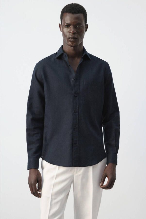 Mango Man regular fit overhemd met linnen marine
