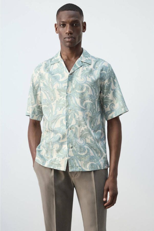 Mango Man regular fit overhemd met paisley groen