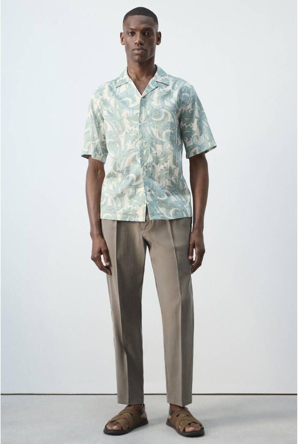 Mango Man regular fit overhemd met paisley groen - Foto 2