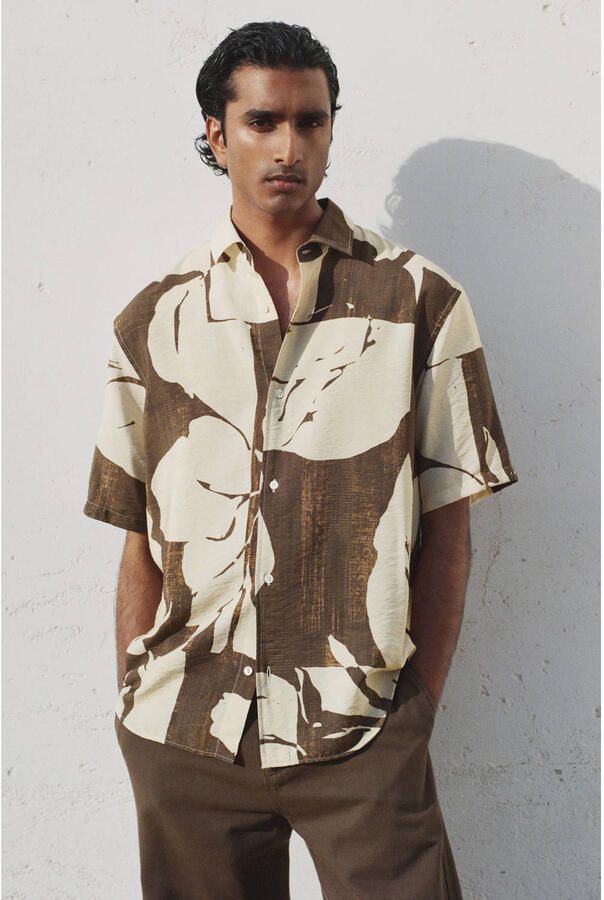 Mango Man regular fit overhemd met print bruin