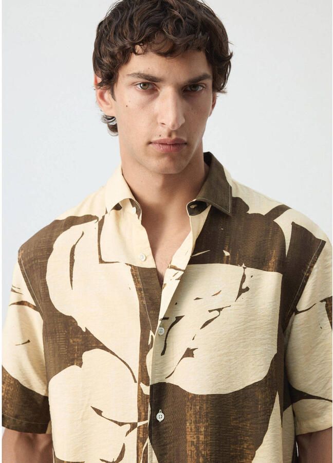 Mango Man regular fit overhemd met print bruin - Foto 2