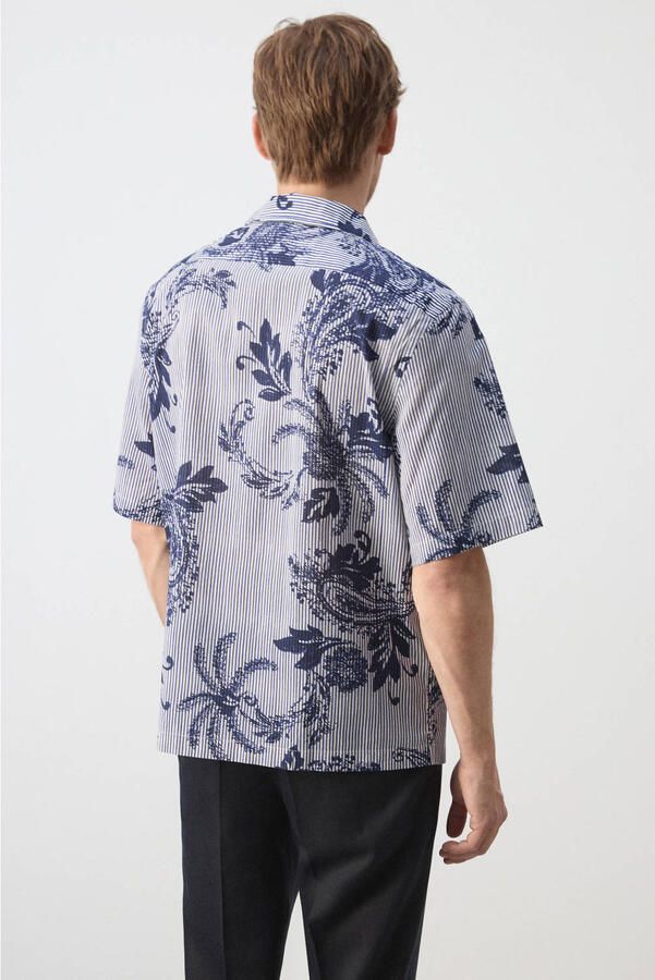 Mango Man regular fit overhemd met print middenblauw - Foto 3
