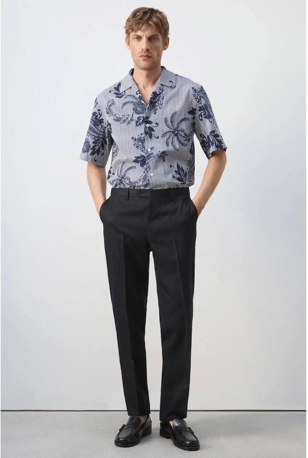 Mango Man regular fit overhemd met print middenblauw - Foto 2