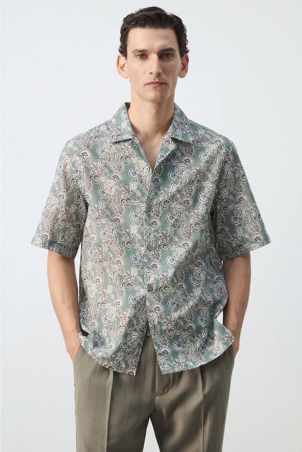 Mango Man regular fit overhemd met print middengroen
