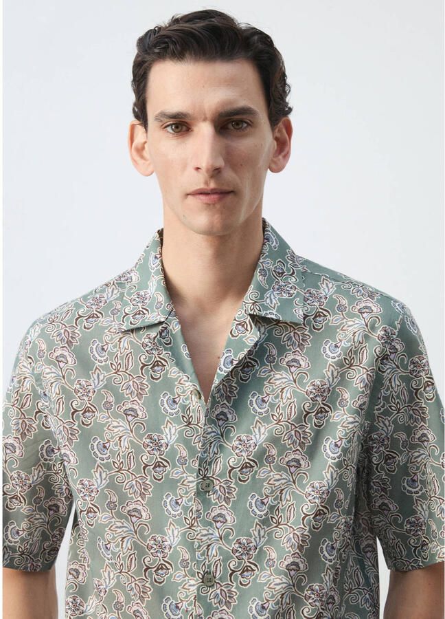 Mango Man regular fit overhemd met print middengroen - Foto 2