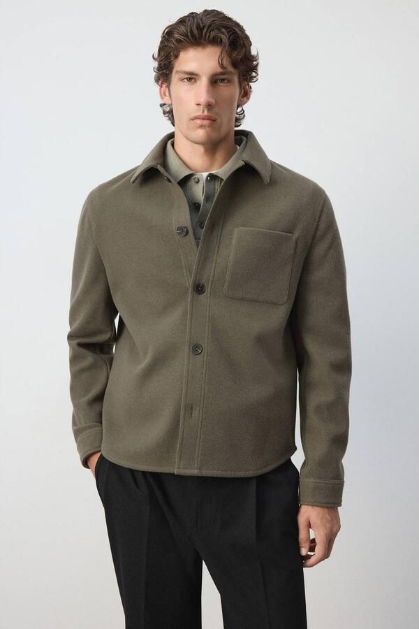 Mango Man regular fit overshirt donkergroen