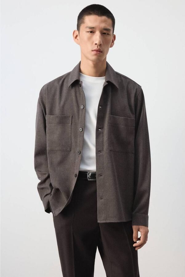 Mango Man regular fit overshirt met wol bruin