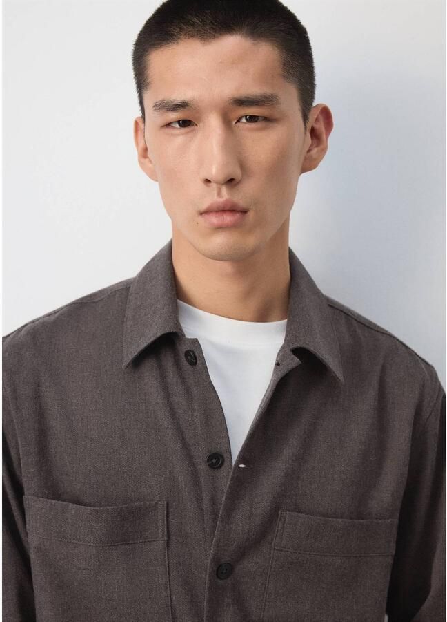 Mango Man regular fit overshirt met wol bruin - Foto 2