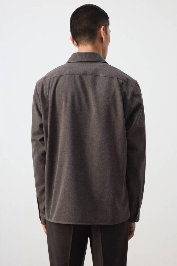 Mango Man regular fit overshirt met wol bruin - Foto 3