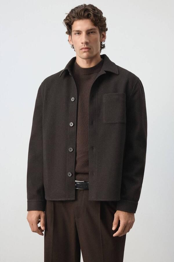 Mango Man regular fit overshirt middenbruin